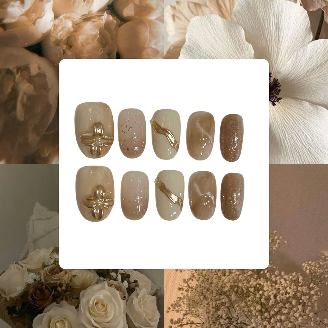 Classy Flower Acrylic Round Press On Nail - MaYonail Store