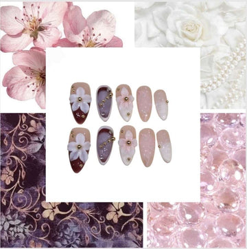 Lilac Flower Acrylic Almond Press On Nail - MaYonail Store
