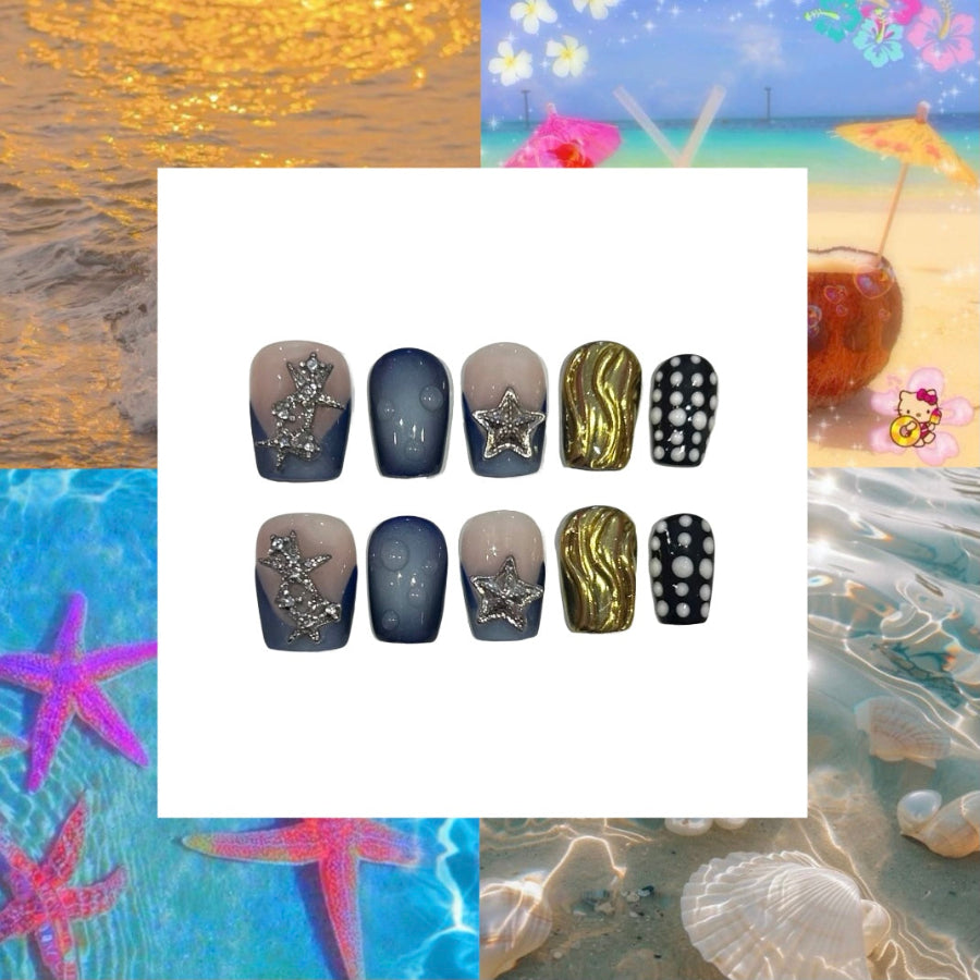 Beachy Vibes Acrylic Square Press On Nail - MaYonail Store