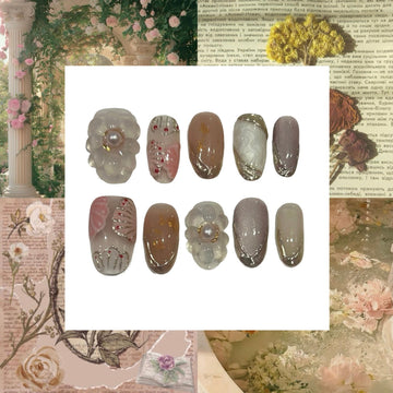 Detailed Florals Acrylic Press On Nail