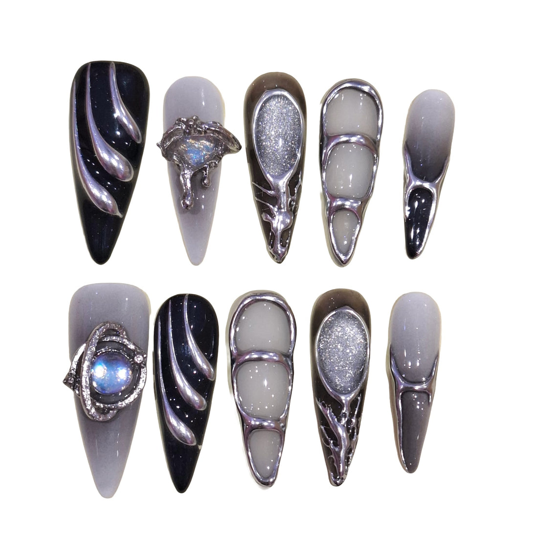 Metallic Galaxy Acrylic Stiletto press On Nail L22