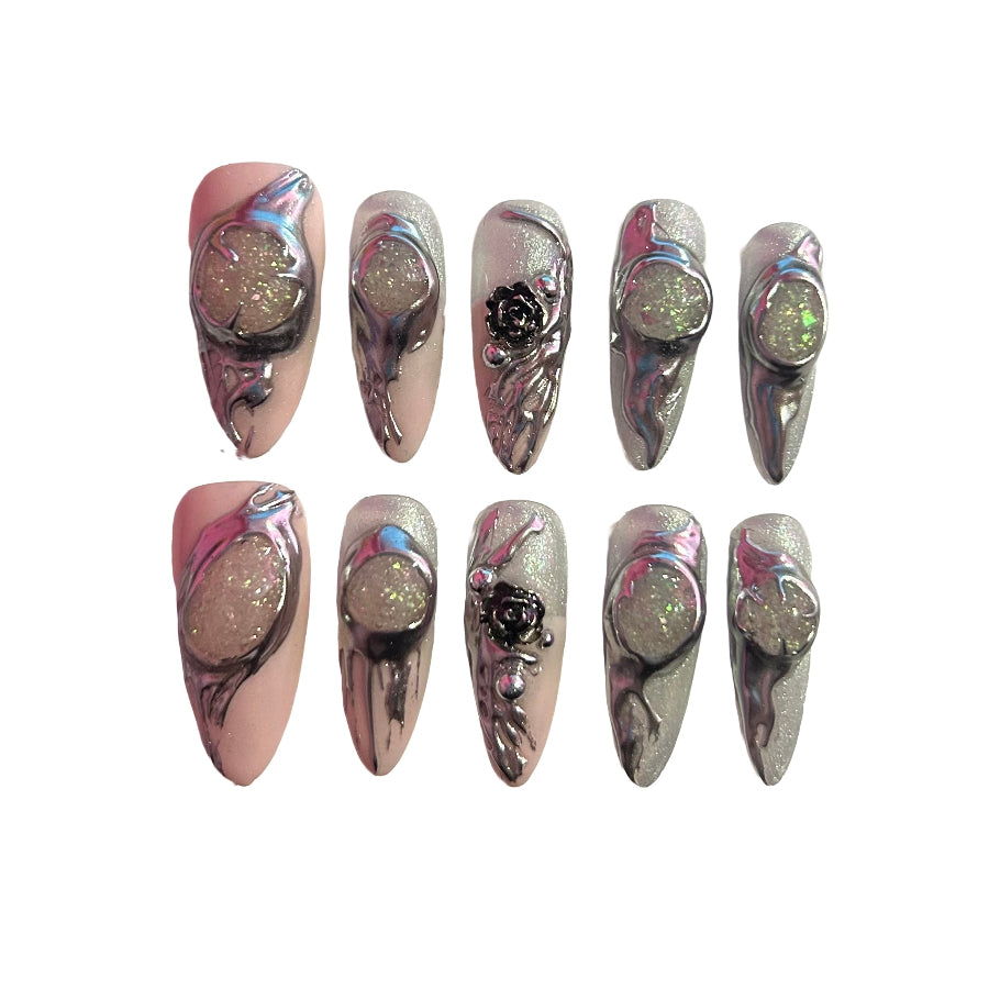 Cosmic Rose Quartz Stiletto Press On Nail - MaYonail Store