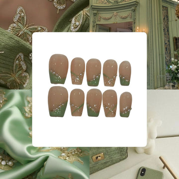 Sage French Tip Acrylic Square Press On Nail