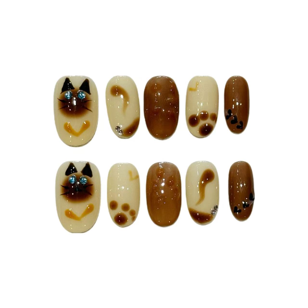 Meownail Siamese cat Acrylic Round Press On Nail - MaYonail Store