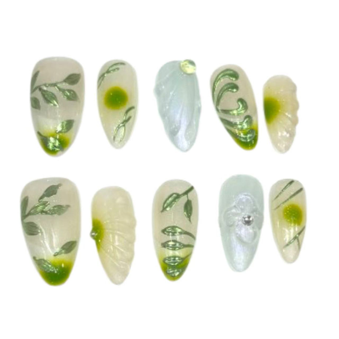 Green Garden Acrylic Almond Press On Nail - MaYonail Store