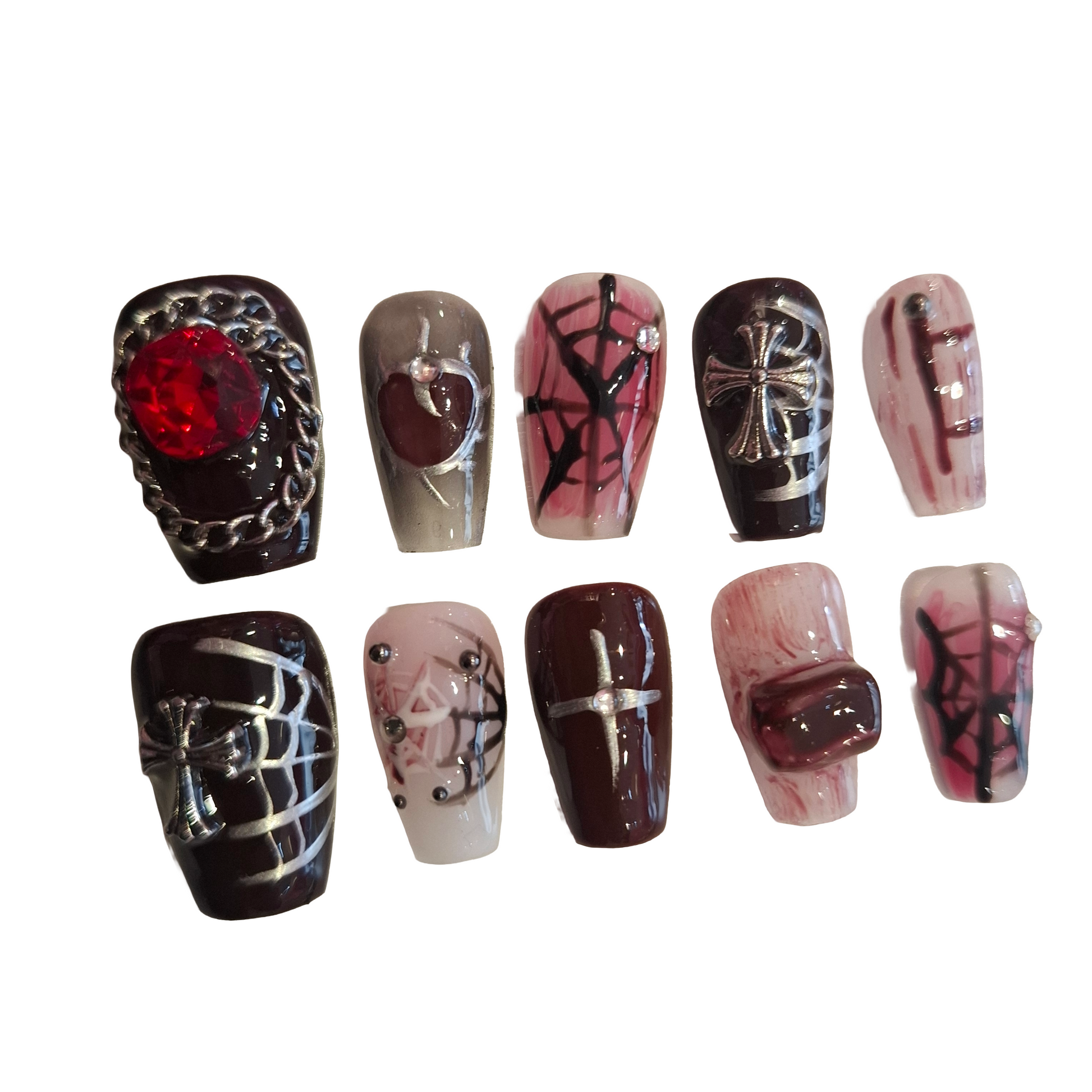 Crimson Cathedral Acrylic Square Press On Nail - MaYonail Store