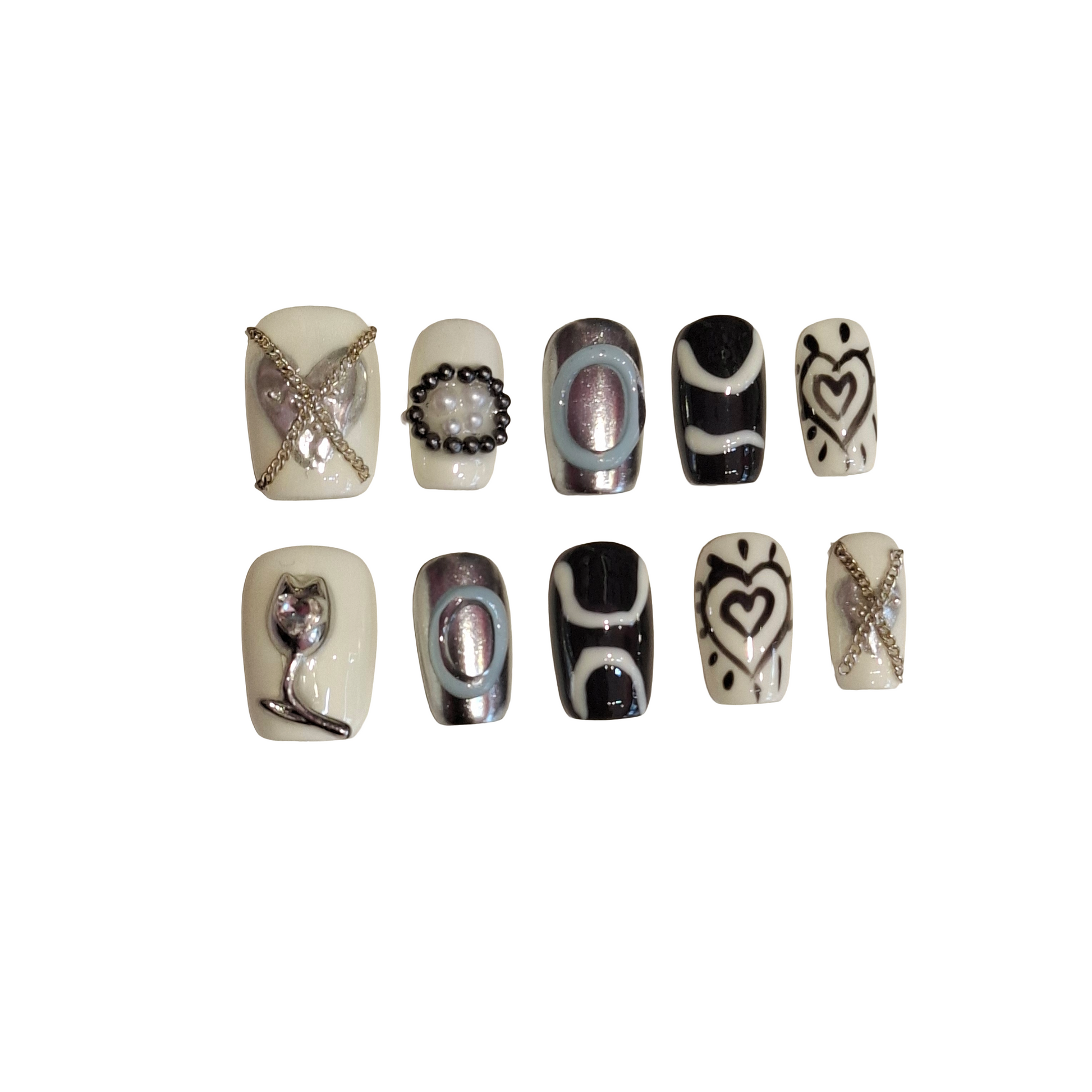 Monochrome Love Acrylic Square Press On Nail - MaYonail Store