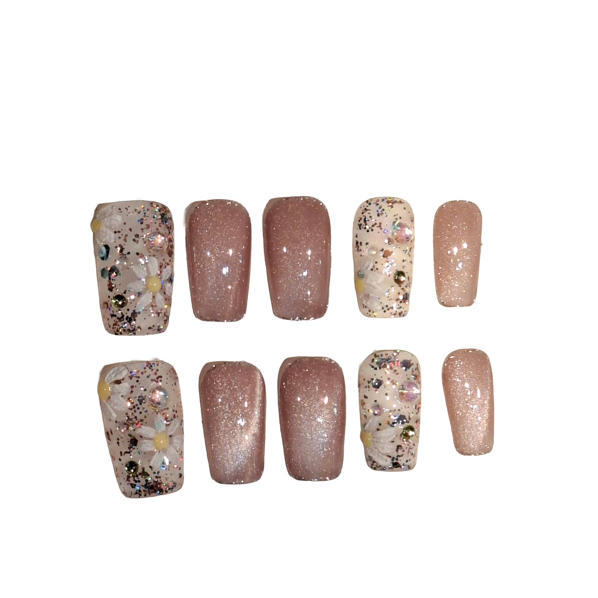 Blush Garden Acrylic Square Press On Nail - MaYonail Store