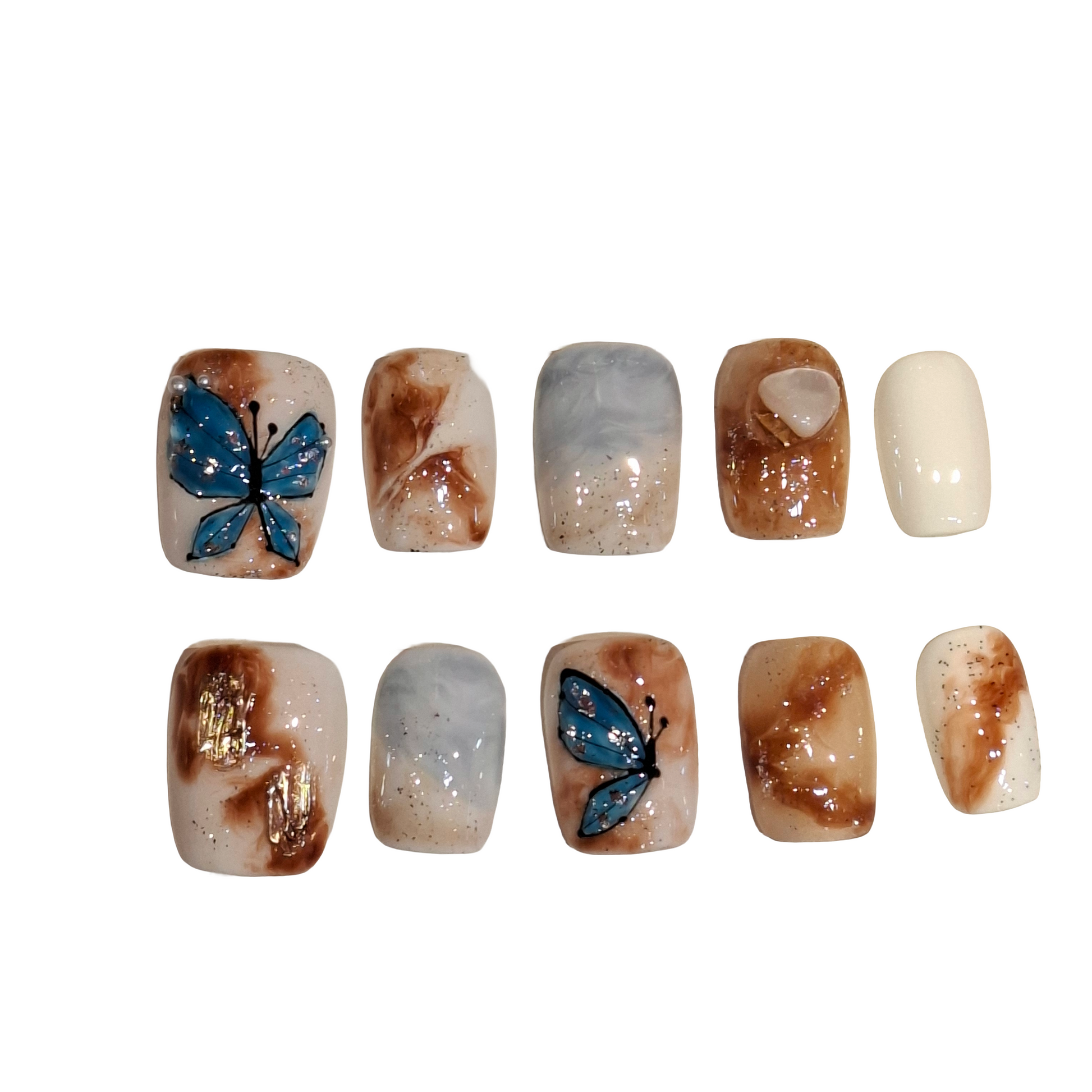 Blue Sky Butterfly Acrylic Square Press On Nail - MaYonail Store
