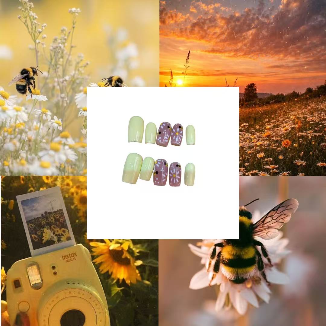 Daisy Bee Acrylic Square  Press On Nail - MaYonail Store