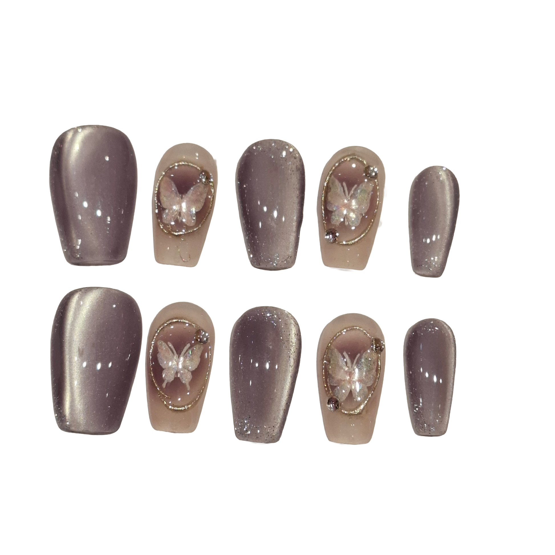 Lilac Butterfly Acrylic Coffin Press On Nail - MaYonail Store