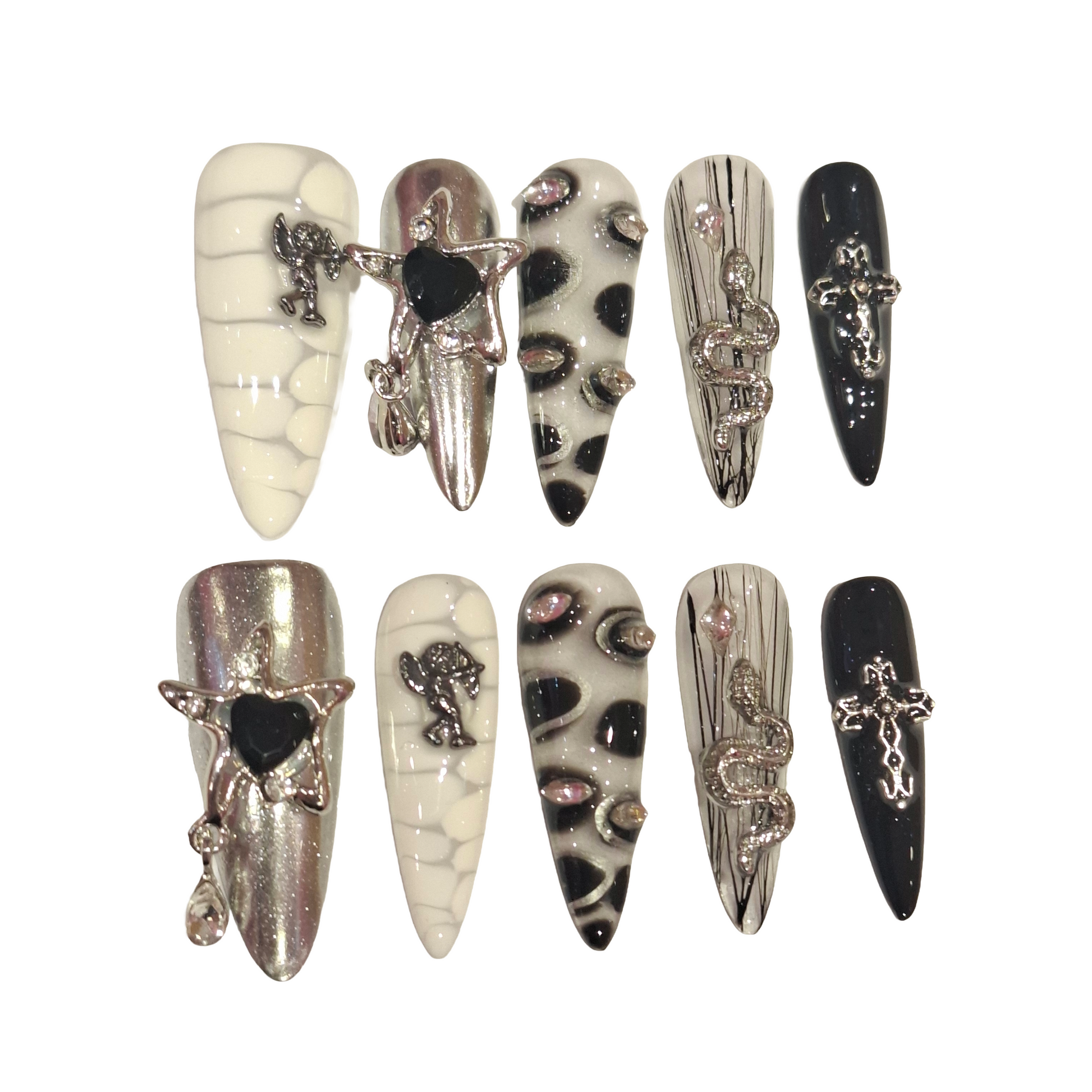 Chrome Stars Acrylic Stiletto Press On Nail - MaYonail Store