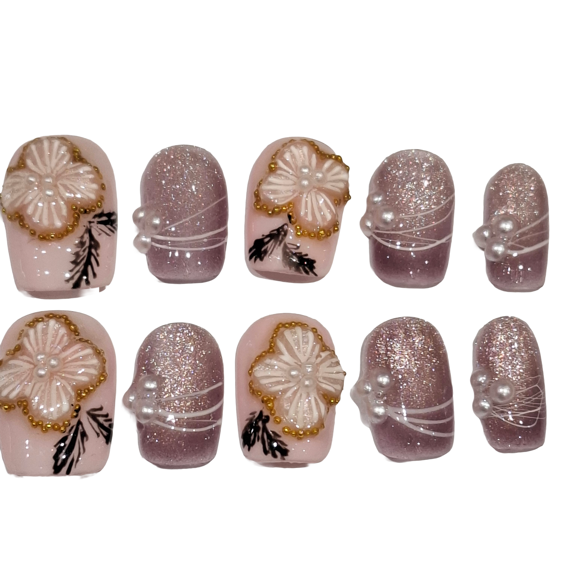 Floral Fun Acrylic Square Press On Nail - MaYonail Store