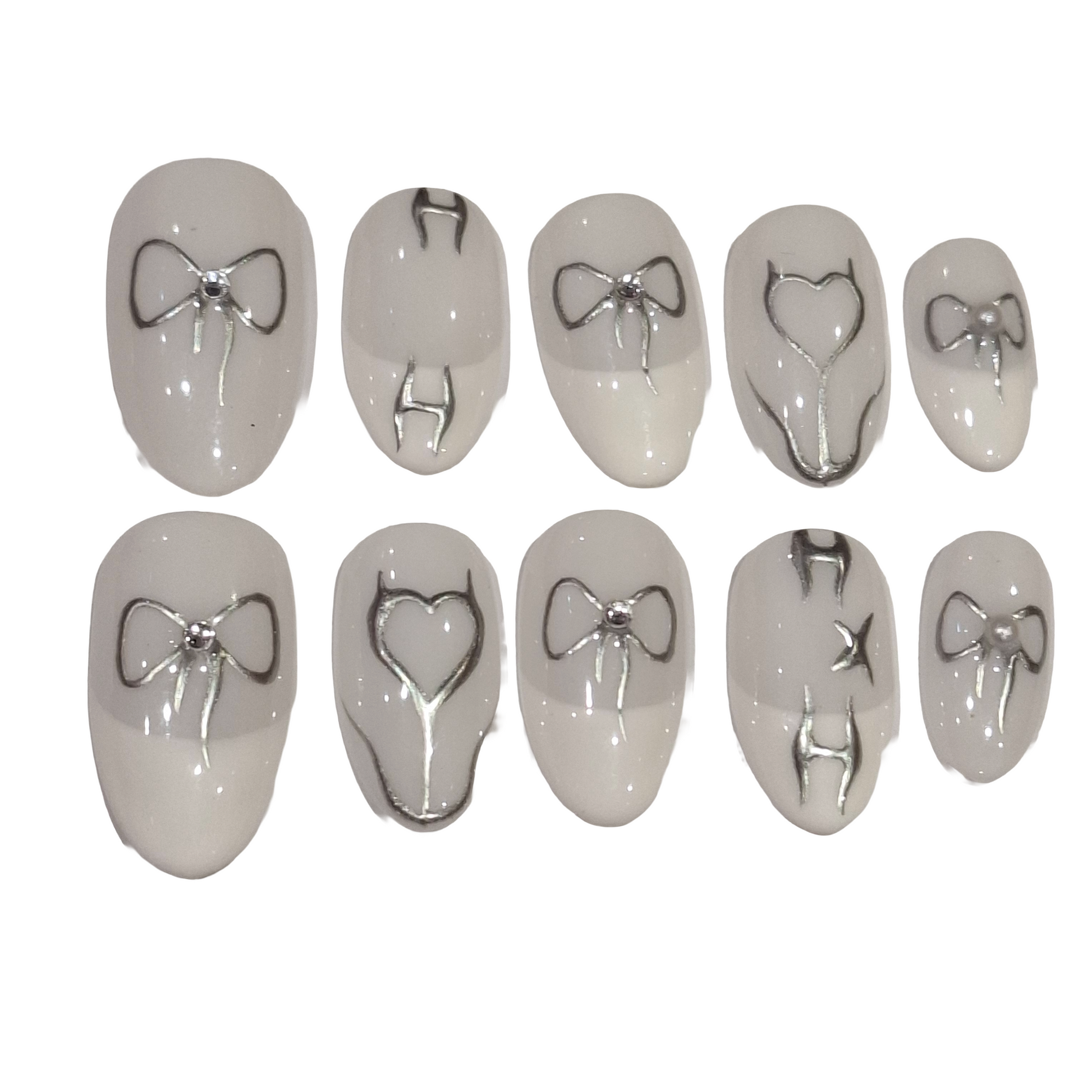Simple Silver Acrylic Almond Press On Nail - MaYonail Store
