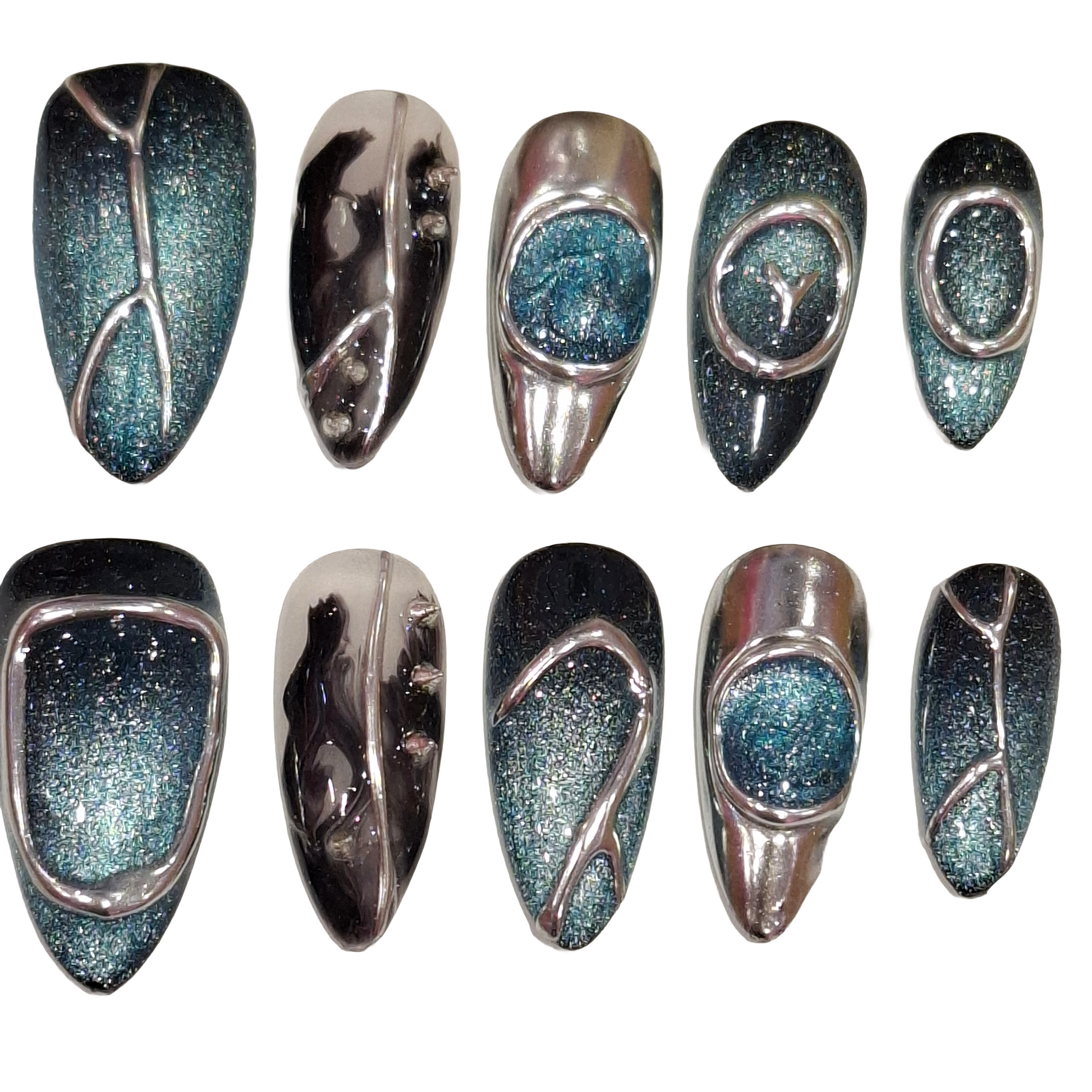 Blue Shimmer Acrylic Almond press On Nail - MaYonail Store