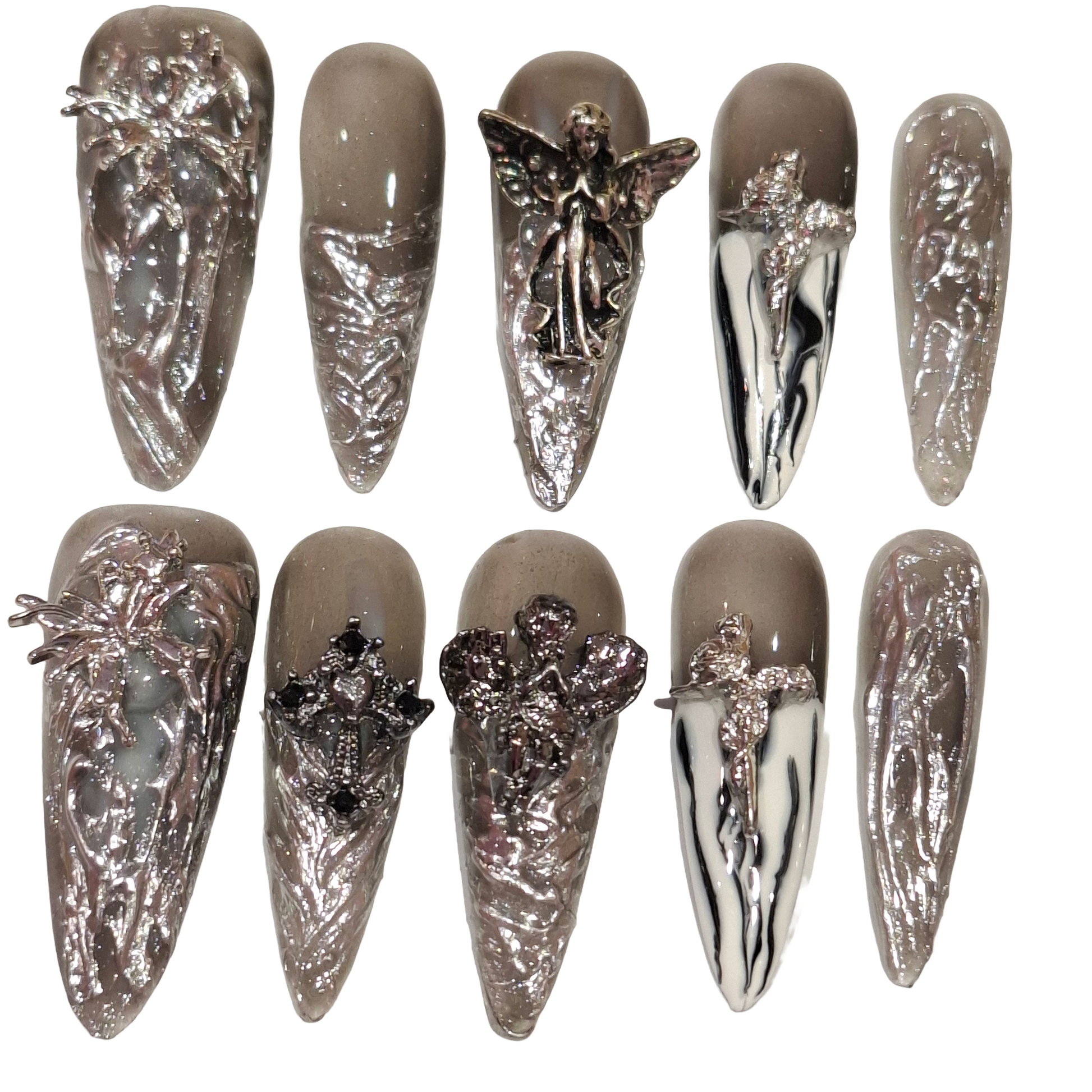 Silver Prayer Acrylic Stiletto press On Nail - MaYonail Store