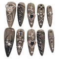 Stone Heart Acrylic Stiletto press On Nail - MaYonail Store