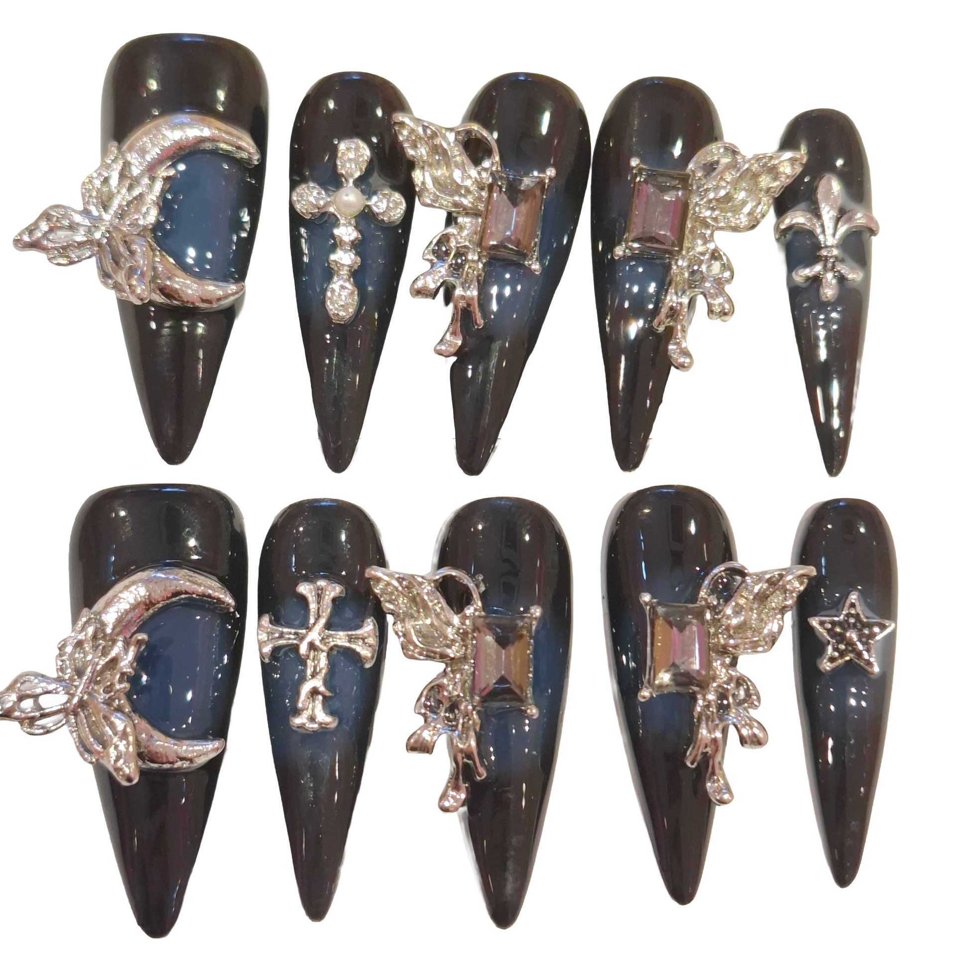 Midnight Blue Acrylic Stiletto press On Nail - MaYonail Store