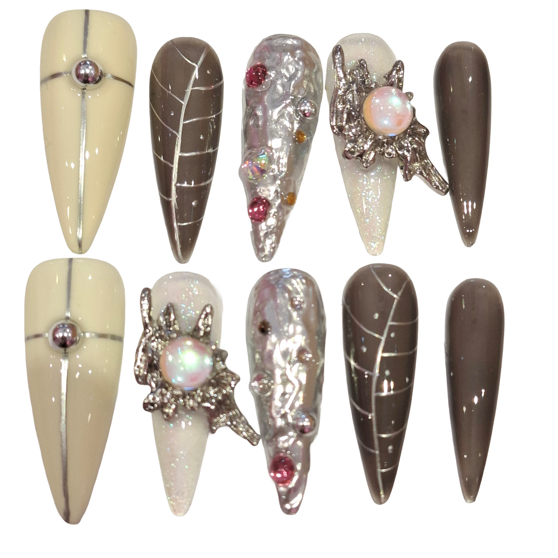 Colourful Chrome Acrylic Stiletto Press On Nail