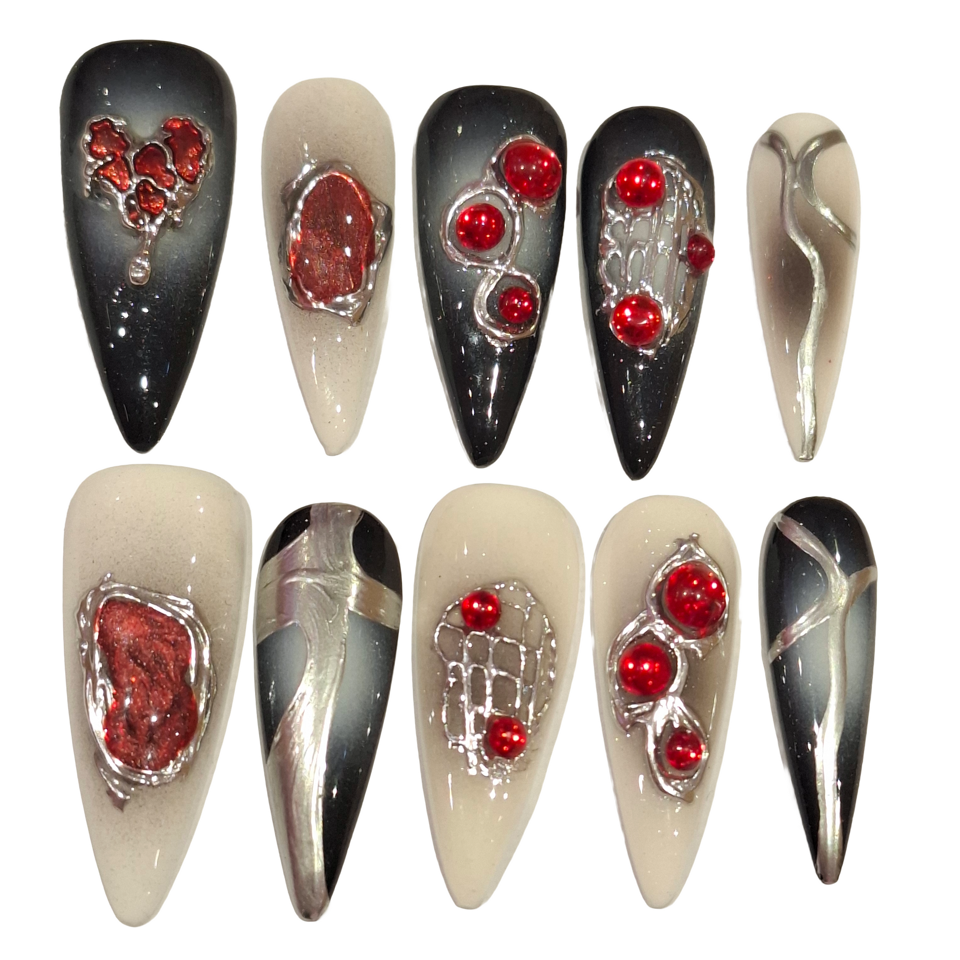 Crimson Heart Acrylic Stiletto Press On Nail - MaYonail Store