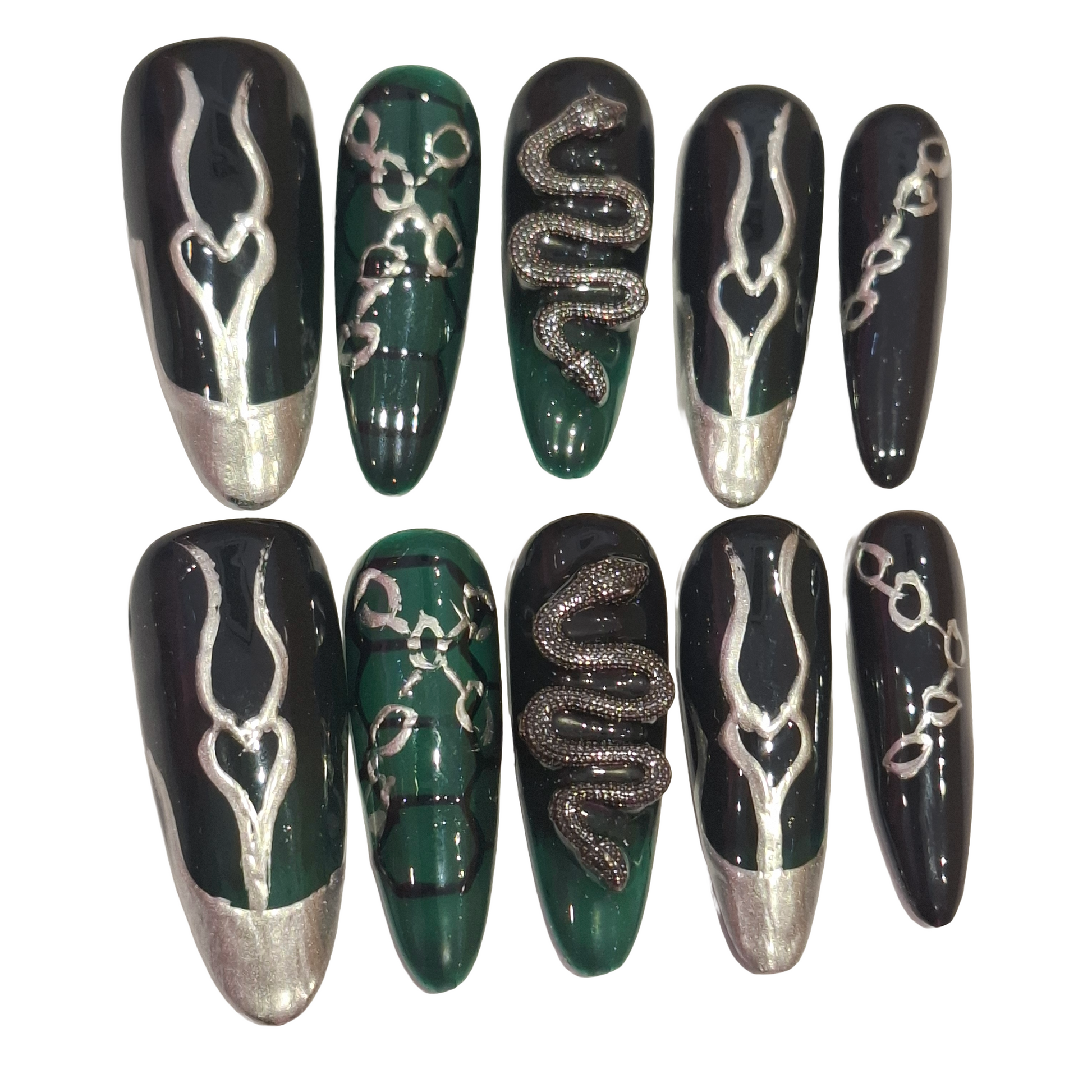 Green Serpent Acrylic Oval Press On Nail - MaYonail Store