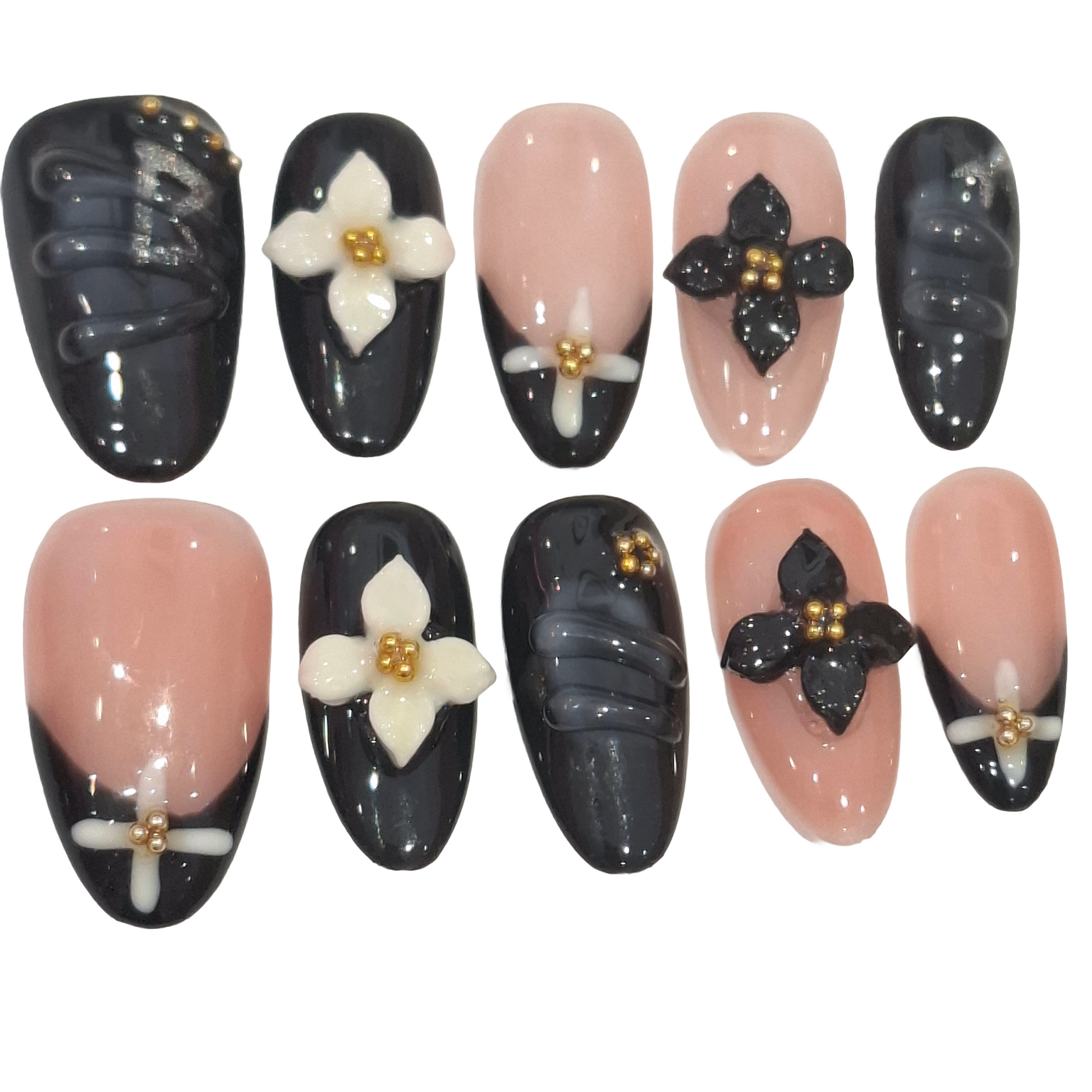 Dark Florals Acrylic Almond press On Nail - MaYonail Store
