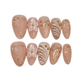 Nude Gold Acrylic Almond Press On Nail - MaYonail Store