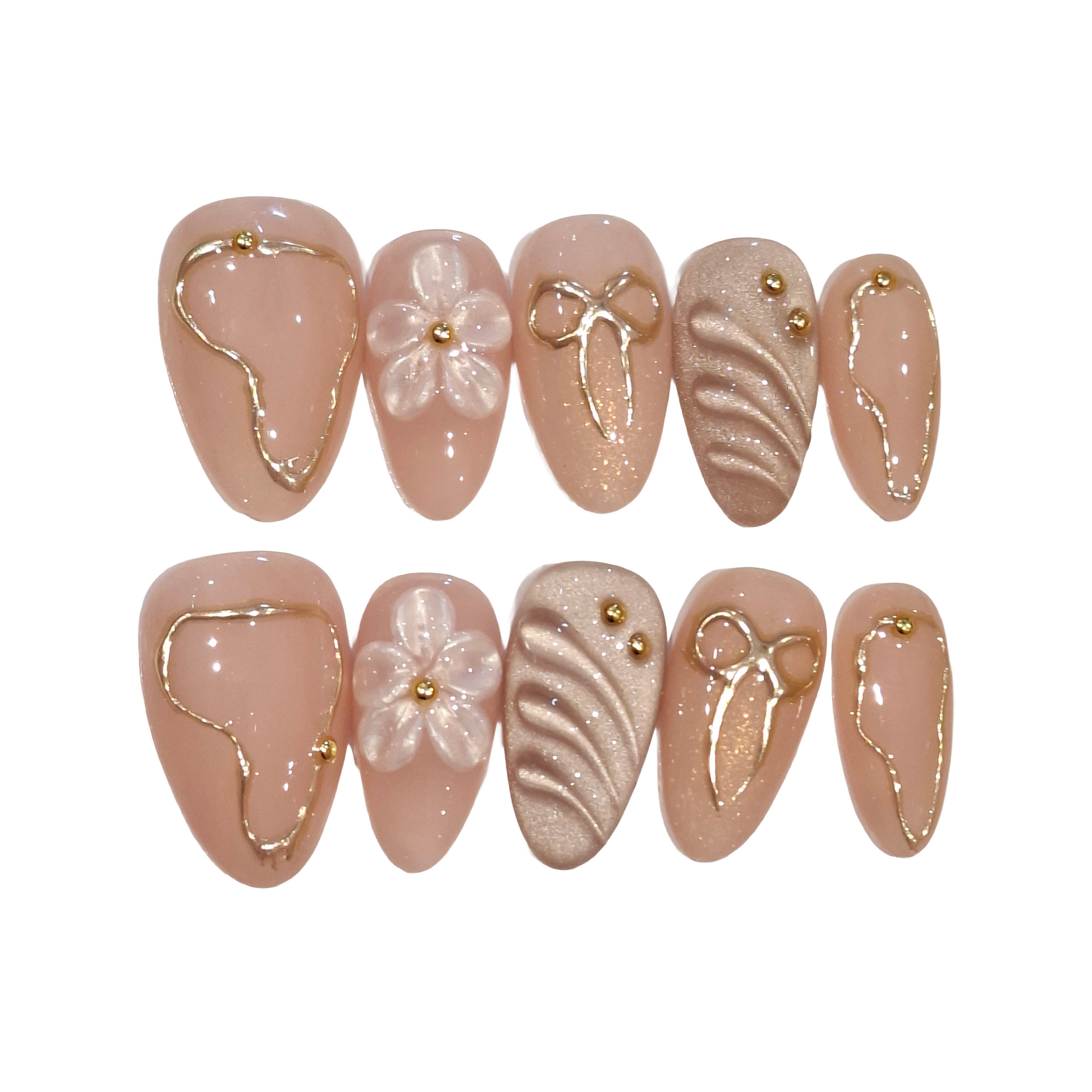 Nude Gold Acrylic Almond Press On Nail - MaYonail Store
