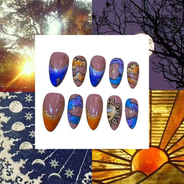 Day Meets Night Acrylic Almond Press On Nail Y243