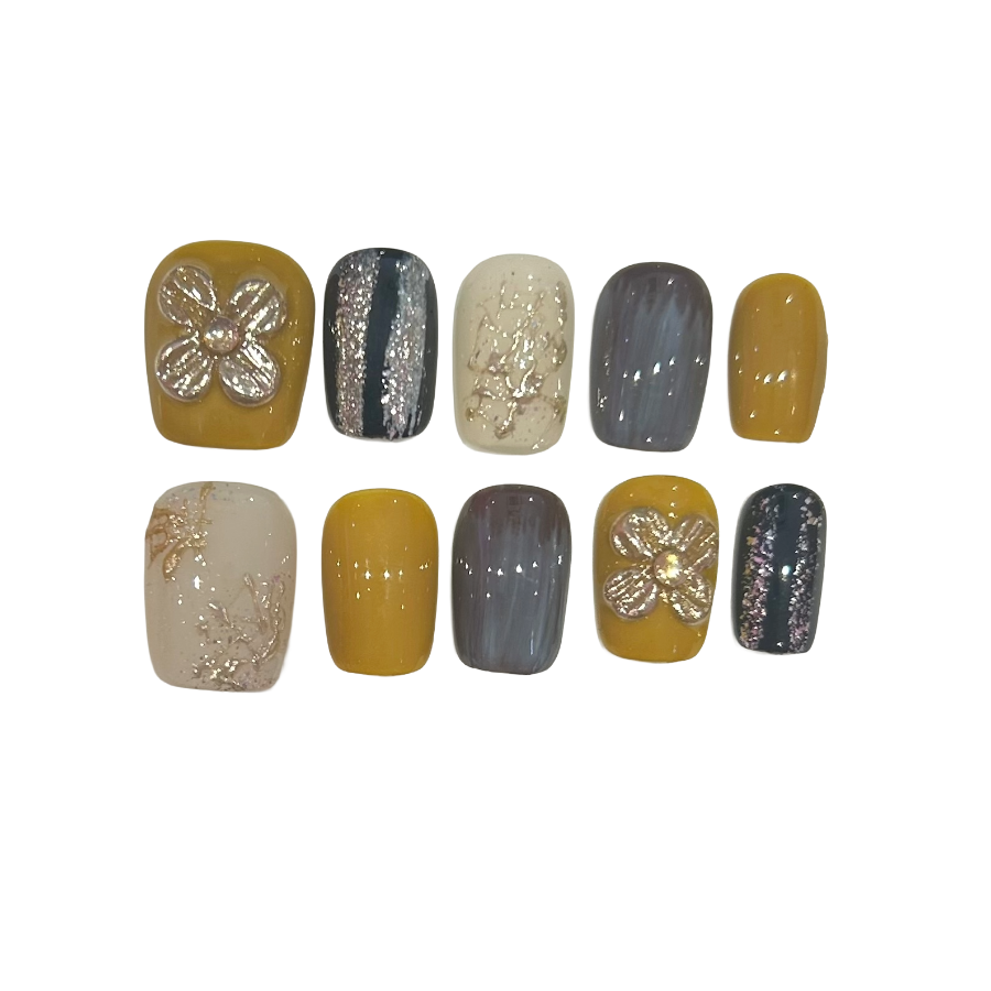 Daffodil Vintage Acrylic Square Press On Nail - MaYonail Store