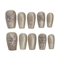 Champagne Butterfly Acrylic Coffin Press On Nail - MaYonail Store