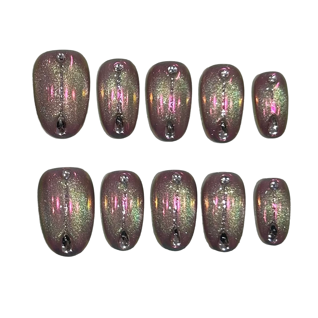 Pink Holographic Acrylic Oval Press On Nail - MaYonail Store