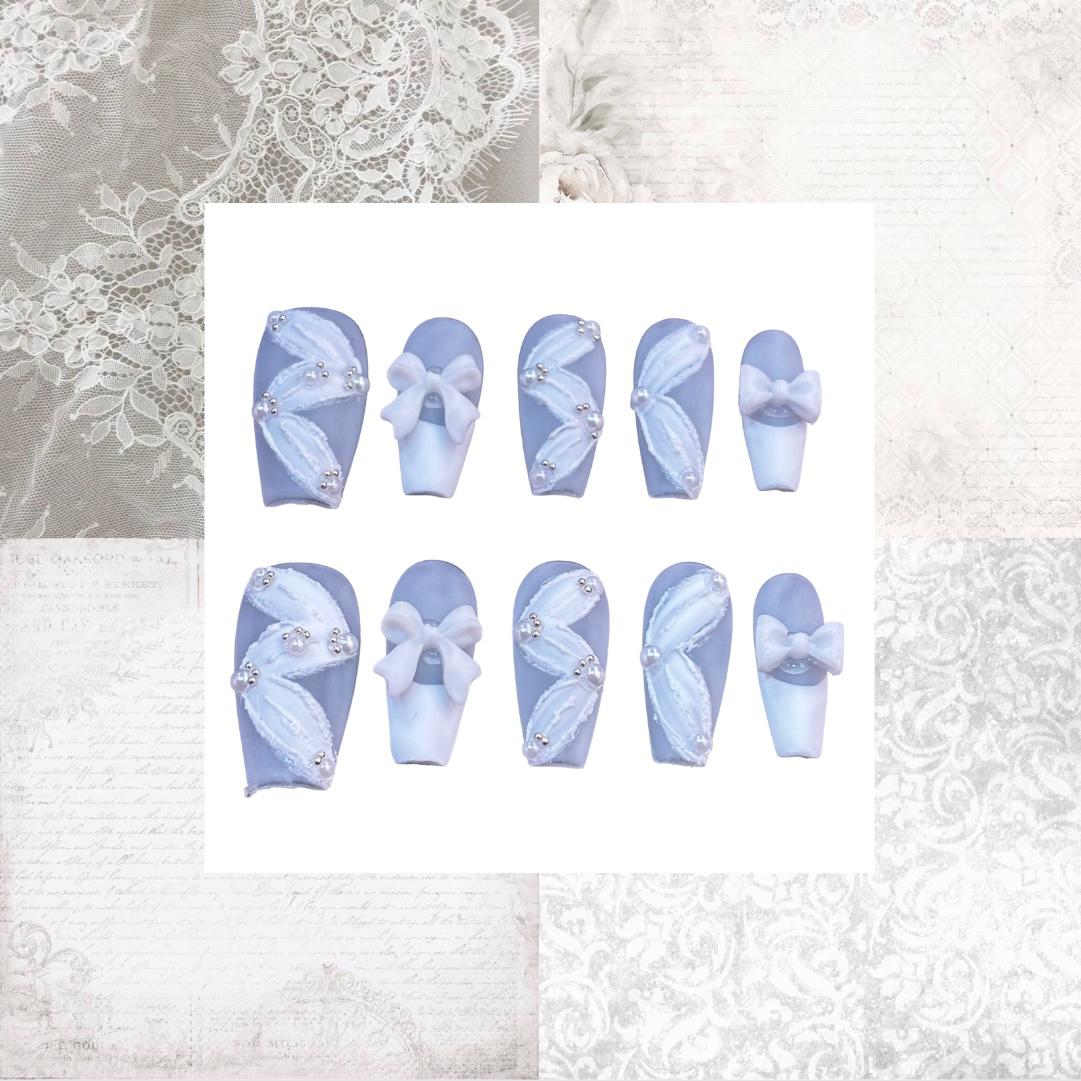 Elegant Lace Acrylic Coffin Press On Nail - MaYonail Store