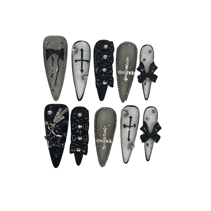 Gothic Coquette Stiletto Acrylic Press On Nail - MaYonail Store