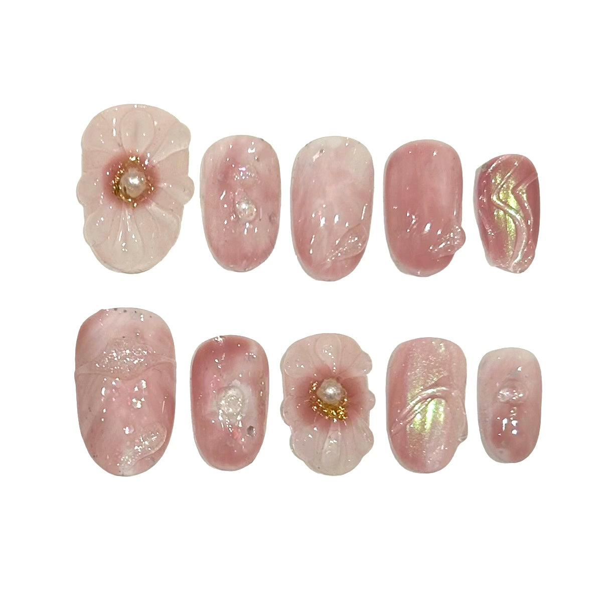 Strawberry Flower Acrylic Oval Press On Nail - MaYonail Store