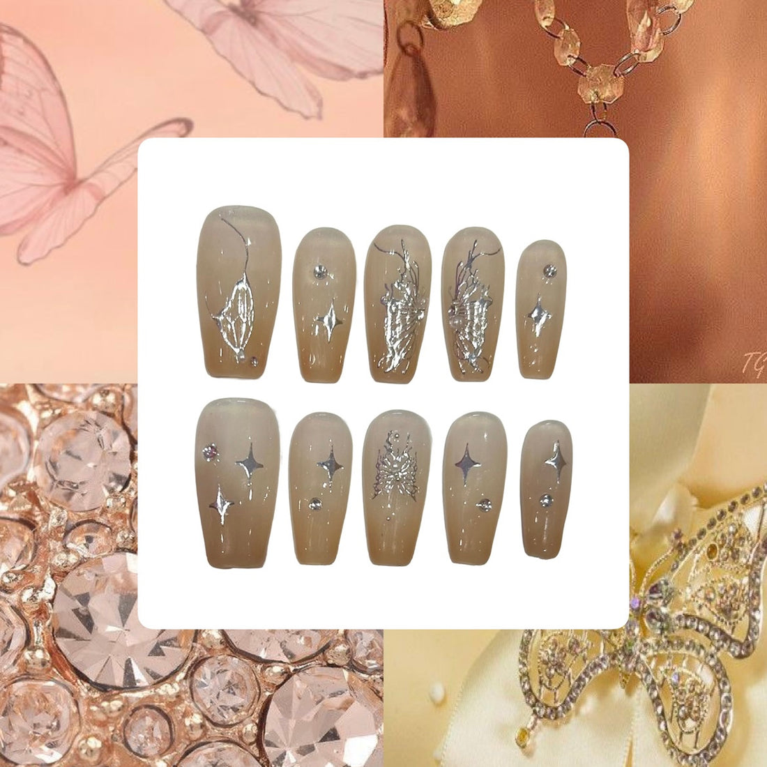 Peachy Butterfly Acrylic Coffin Press On Nail - MaYonail Store