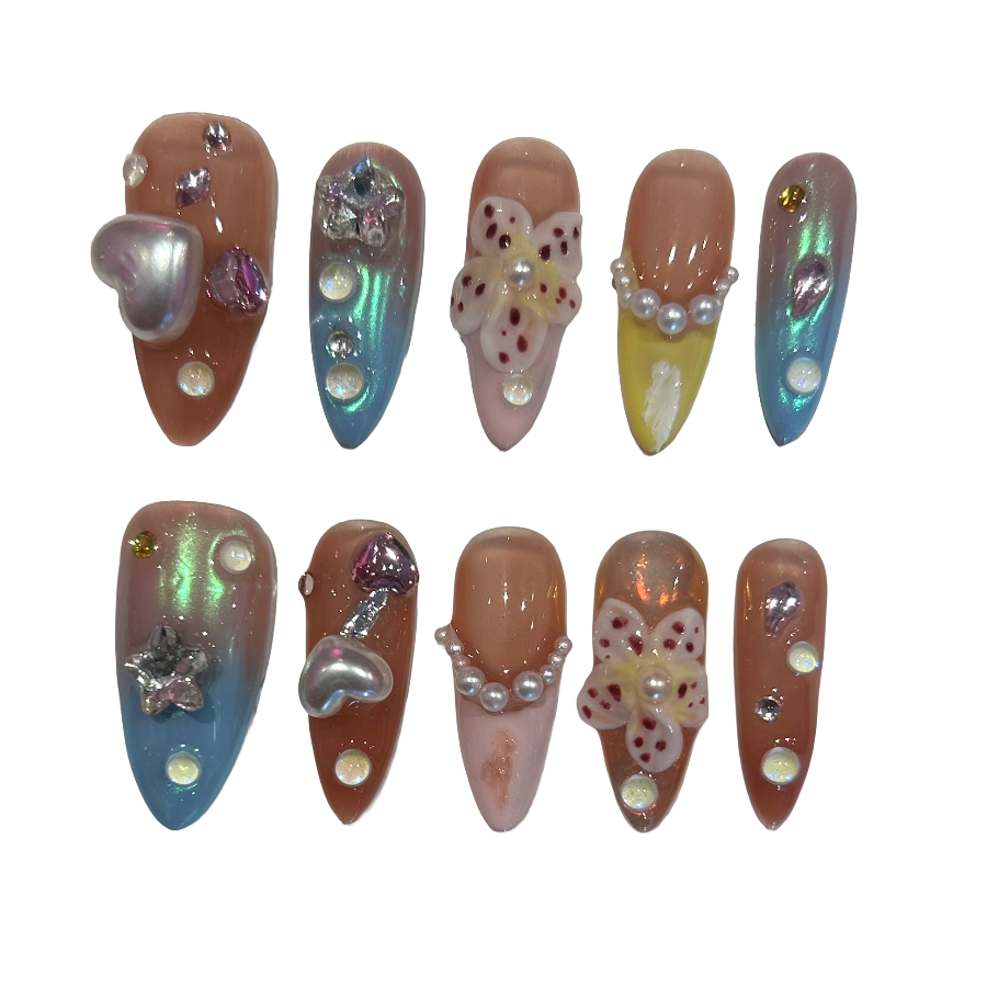 Coral Reef Acrylic Almond Press On Nail - MaYonail Store