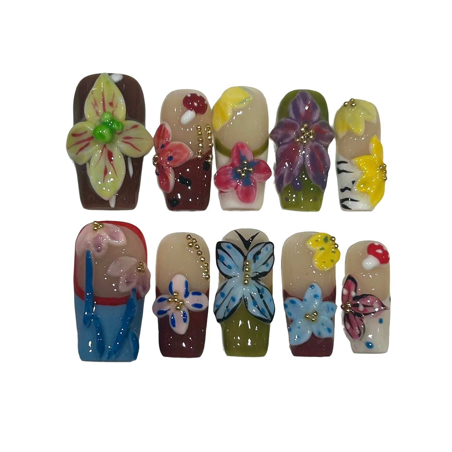 Vibrant Rainforest Acrylic Square Press On Nail - MaYonail Store