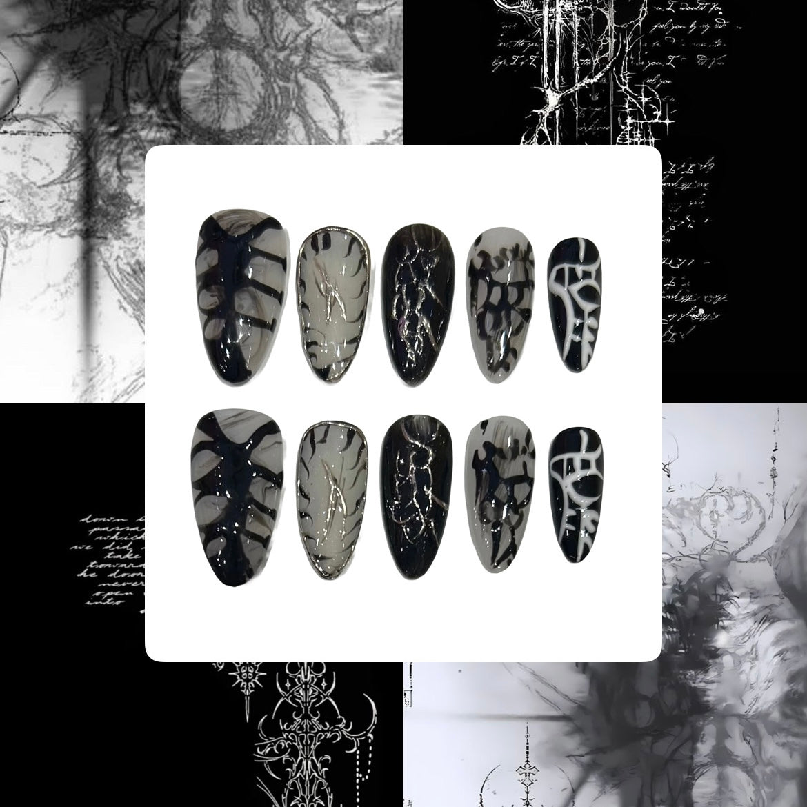 Maximalist Goth Acrylic Almond Press On Nail - MaYonail Store