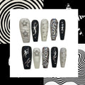 Silver Swirls Acrylic Coffin Press On Nail - MaYonail Store
