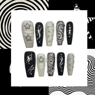Silver Swirls Acrylic Coffin Press On Nail - MaYonail Store