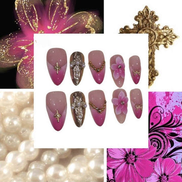 Pink Glamour Acrylic Almond Press On Nail - MaYonail Store