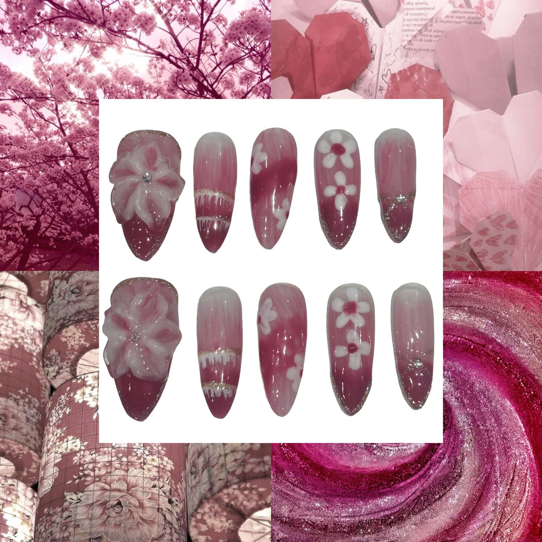 Cherry Sakura Acrylic Oval press On Nail - MaYonail Store