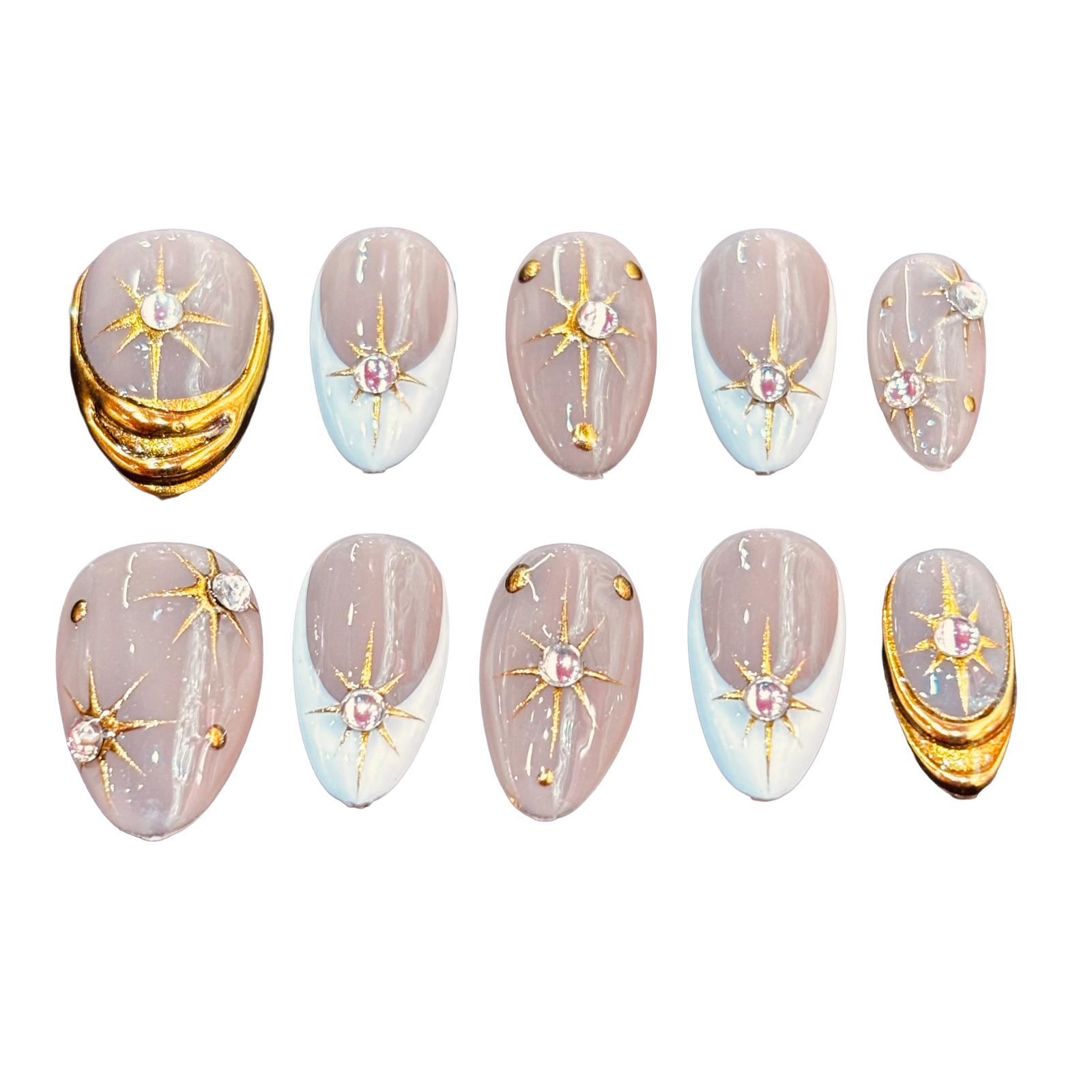 Golden Celestial Acrylic Almond Press On Nail - MaYonail Store
