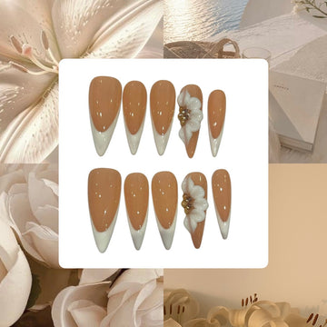 French Point Flower Acrylic Stilletto press On Nail L73