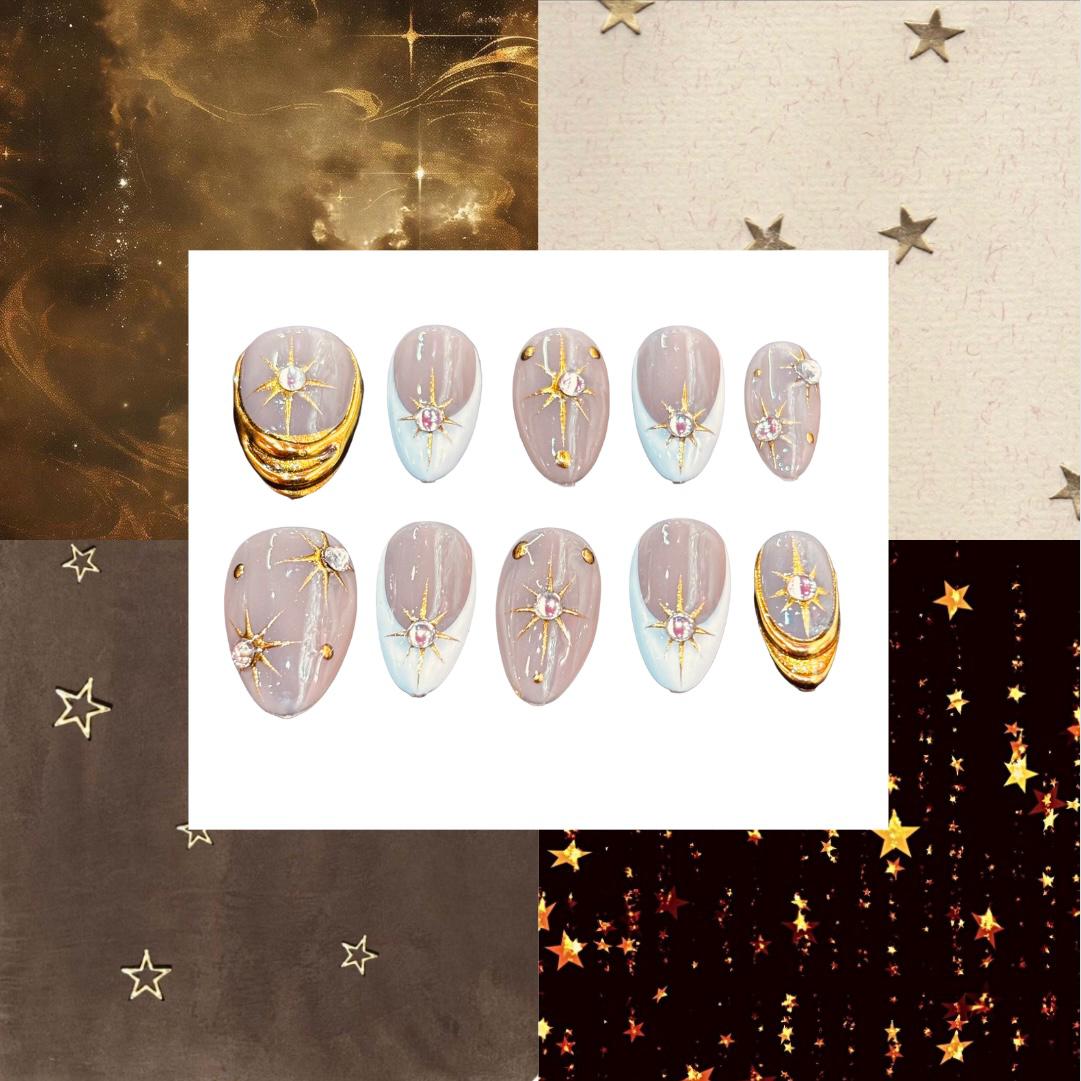 Golden Celestial Acrylic Almond Press On Nail - MaYonail Store
