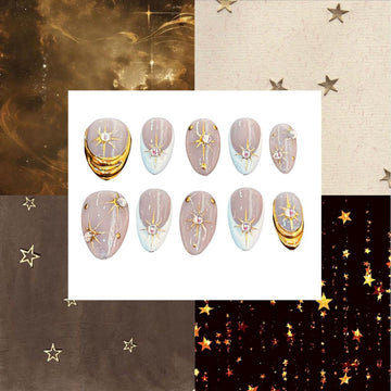 Golden Celestial Acrylic Almond Press On Nail - MaYonail Store