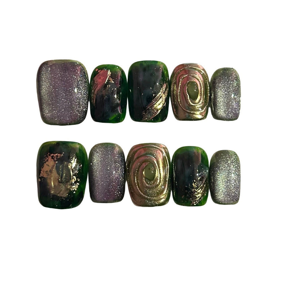 Enchanted Forest Opal Acrylic Square Press On Nail - MaYonail Store