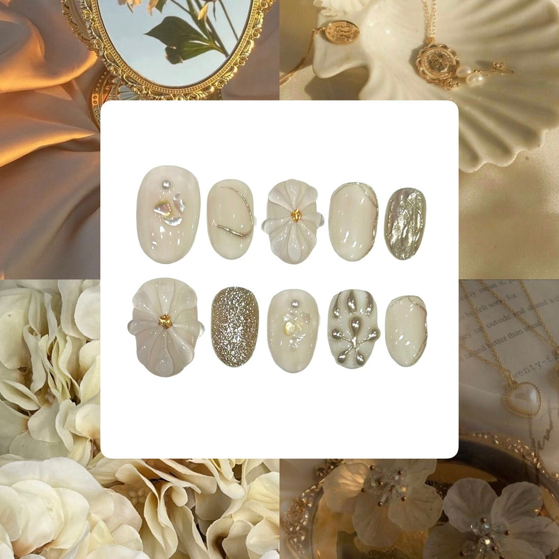 Butter Cream Daisy Acrylic Oval Press On Nail - MaYonail Store