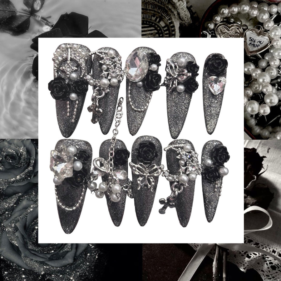 Metallic Rose Stiletto Acrylic Press On Nail
